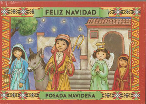 Brilliantly colored Christmas greeting cards. Spanish Language with the English translation included on the back of the card. 

Inside text reads:

"Que la ternura y la paz de la navidad llene su corazon de amor)....

 Scripture text:  Y ella dio a luz a su hiho promogenito, y lo envolvio en panales, y lo acosto en un pesebre, proque no habis lugar para ellos en la posada. -Lucas 2:7 (And she gave birth to her little son, and wrapped him in swaddling clothes, and laid him in a manger, because there was no place for them in the inn. -Lucas 2: 7)

Made in the USA
25 cards and 26 envelopes. These cards measure 5 x 7 inches size. Clear wrapped tray....
LIMITED QUANTITIES...WHILE SUPPLY LASTS