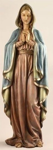 37.5" Praying Madonna Statue~Materials: Resin/Stone Mix. Dimensions: 37.5"H x 13.5"W x 9.5"D