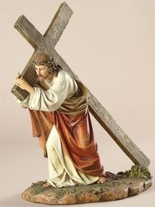 Way of the Cross 11"H Figure. Materials: Resin/Stone Mix. Dimensions: 11" H x 8.5" W x 4.75" D