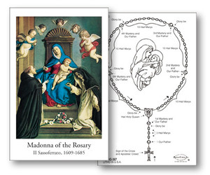 How to Prayer the Rosary holy card measures 2 3/4" x 4 1/4". Small enough to fit in a wallet or purse for personal use.  Instructions preprinted on back. Bulk pricing available.