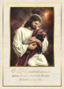 Jesus Our Shepherd Deceased Mass Cards
4 7/8" x 6 3/4"
50 per box (Gold Foil)
Inside Verse:
The Holy Sacrifice of the Mass
will be offered for the repose
of the soul of ________
Rev_______(bottom)
Cross (graphic)
With the sympathy of _________ (top)
For Church Use Only