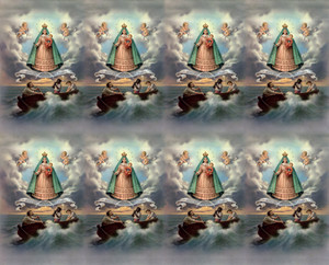 Caridad del Cobre Prayer Cards from the Bonella Line. Bonella artwork is known throughout the world for its beautiful renditions of the Christ, Blessed Mother and the Saints. 8 1/2" x 11" sheets with tab that separates into 8- 2 1/2" x 4 1/4" cards.  No charge for personalization.  Can be laminated at an additional cost.  ( Price per sheet of 8) Imported from Italy