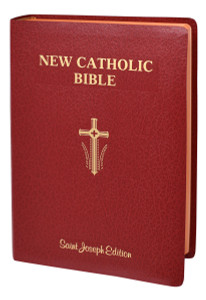 This Giant Type Edition of the St. Joseph New Catholic Bible (NCB) is the first complete Bible in this fresh, faithful, and reader-friendly translation. With the needs of an aging population and those with limited vision in mind, the focus in this edition is placed on the text, which is arranged for easy reading. Rich explanatory notes are gathered at the end of each book to allow for full pages of the edition's highly readable 14 pt. type, the largest type of any Catholic Bible in a comparable size.

This edition, intended to be used by Catholics for daily prayer and meditation, as well as private devotion and group study, comes in a convenient 6-1/2" x 9-1/4" format, has stained edges, and is durably bound in flexible red imitation leather.
Enhanced Features
Decorative Presentation Page
Beautifully Illustrated Family Record Section
Old and New Testament Timelines
Over 20 Full-Color Photographs
8 Full-Color Maps
List of the Miracles and Parables of Jesus
Lavish Panoramic Illustrations
Key Ideas of the Bible
Other Noteworthy Features
Learning about Your Bible
The Importance of the New Testament
Books of the Bible by Religious Tradition
Doctrinal Bible Index
List of Popes