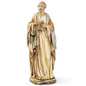 10.5"H resin/stone mix figure of St Peter holding the Keys to the Kingdom. Statues measurements are: 10.5"H x 3.75"W x 3.25"D