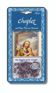 Saint Joseph Deluxe Chaplet with Violet and Crystal Glass Beads. Packaged with a Laminated Holy Card & Instruction Pamphlet
