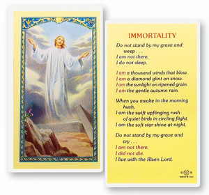 Clear, laminated Italian holy card with Gold Accents. Features World Famous Fratelli-Bonella Artwork. 2.5'' x 4.5''.  Immortality Prayer on reverse side. 