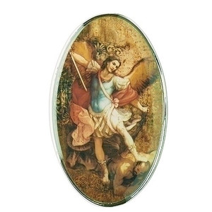 St Michael Visor Clip. The St Michael Visor Clip is made of metal and measures  2"H X 2"L X 1"W