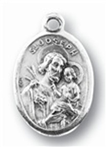 St Joseph Silver Oxidised Medal. 1"H x 1/2"W