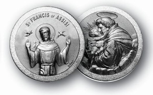 1.125" Saint Francis/Saint Anthony Pocket Coin with Antique Silver Finish 