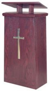 Adjustable Lectern with two inside shelves

Dimensions: 45" height, 25" width, 20" depth

Top measures: 20" width, 16" depth and adjusts from 44" to 49

Brass symbols and lamps are available at an additional cost

 