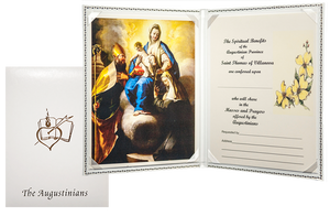 SYMPATHY CARD (DELUXE PADDED)
Suggested donation: $25.00
Size: 8.75 x 6.5
This sympathy card features Our Mother of Consolation which has been the principal devotion to Mary within the Augustinian Order since the 17th Century. Its origin among the Augustinians is directly tied to the life of Saints Monica and Augustine.