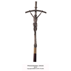 Image of a processional cross with a cast aluminum Corpus and Cross.