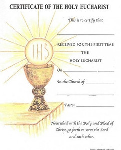 200CM First Communion Certificate - 100 Per Box, 8" x 10".  The First Communion Certificates are available with or without plain white envelopes. Please specify when ordering. 
