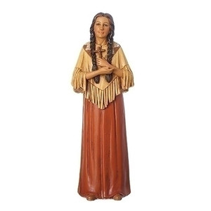 This 6" St. Kateri Tekakwitha Figure is made of a resin stone mix. St. Kateri is the Patron Saint of the environment and ecology
