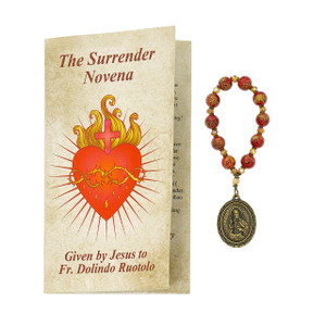 The Surrender Novena Given by Jesus to Fr. Dolinda Ruotolo, the Surrender Novena chaplet consists of 10 Antique gold red marbeline beads chaplet with booklet on how to pray the Surrender Novena. 