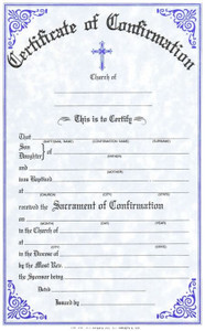 Confirmation Certificates Measure: 6" x 9 1/4" and come in pads of 50. All Certificates are Printed on Acid-Free Paper for Long Life. Bilingual certificates are available. 
