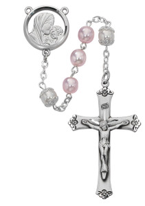 7MM Pink and Pearl Rosary 