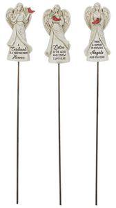 Cardinal Memorial Garden Plant Picks

Plant Picks are  Black, Red and Gray colors. Made of a Resin/Polyresin.  Dimensions: 3/4" D. x 13/4" L. x 13 3/4" H.

Three different sayings; 
A Cardinal is a visitor from Heaven
Listen to the Wind and Know I am Near
There is Comfort in Knowing Angels Hold You Close