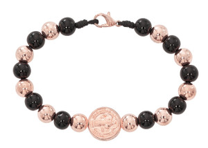 Black and Copper Beaded St Benedict Bracelet. 