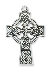 1 7/16" Pewter Celtic Cross on a  24" Rhodium Plated Chain. Deluxe Gift Box Included. 