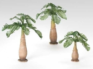 Close-up image of the palm trees included in the 3 Pc. Set Palm Trees for 5in Scale Nativity package sold by St. Jude Shop.
