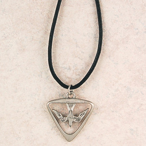 Pewter Triangular Shape Holy Spirit on an adjustable leather cord. Comes carded. Made in the USA