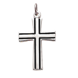 Beautiful Sterling Silver  with Black Fill Cross. Cross comes on an 18" chain, and is boxed. Made in the USA.