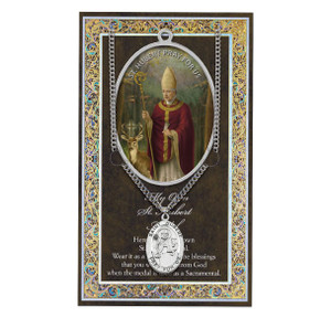 He is the patron saint of hunters, mathematicians, opticians, and metalworkers. 3" X 5" vinyl folder with removable oxidized medal.  1.125" Genuine Pewter Saint Medal on a Stainless Steel Chain. Silver Embossed Pamphlet with Patron Saint Information and Prayer Included. Biography/History of the Saint and gives the Patron's attributes, Feast Day and Appropriate Prayer. (3.25"x 5.5")

 