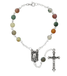 6mm India Agate Beads Auto Rosary with Silver Oxidized Center and Crucifix