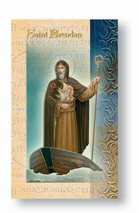 This pamphlet is a 2 page biography.  The pamphlet includes the name meaning, the patron attributes, Prayers and Feast Day are all included in the pamphlet. Gold stamped Italian art. 