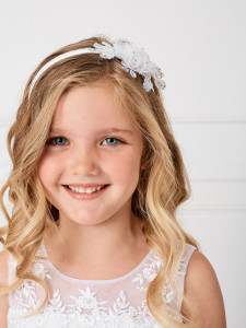 Satin Headband with Organza Flowers. This headband is the perfect accessory for that beautiful communion dress!