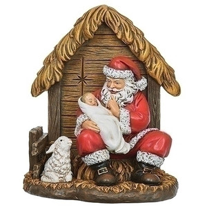 6.5"H Shushing Seated Santa with Baby Jesus 