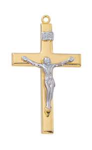 Gold Plated Pewter Polished Two-Tone Crucifix 