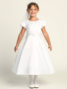 Satin and Embroidered Lace Trim Communion Dress