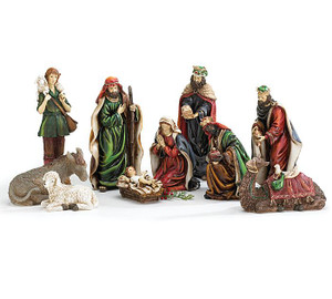 Hand-Painted Resin Nativity Set - 10 Piece - 12"