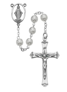 7MM White Glass Pearl Rosary 