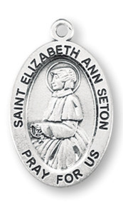 Patron Saint of death of children, loss of parents, opposition of Church authorities, people ridiculed for their piety, widows. Sterling silver oval medal with a 18" genuine rhodium plated curb chain. Dimensions: 0.9" x 0.6" (22mm x 14mm). Weight of medal: 1.9 Grams. Medal comes in a deluxe velour gift box. Engraving option available. Made in the USA