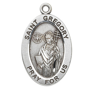 Patron Saint of Educators and Teachers, Students and Scholars, Choirs and Singers and Musicians, Masons and Stonecutters. Sterling silver 7/8" oval medal with a 20" genuine rhodium plated chain. Medal comes in a deluxe velour gift box. Engraving option available.