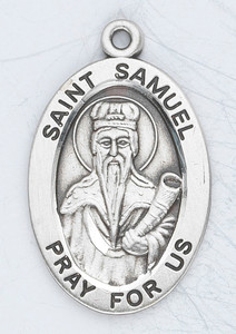 Patron Saint of Miners ~ Sterling silver 7/8" oval medal with a 20" genuine rhodium plated chain. Comes in a deluxe velour gift box. Engraving option available.