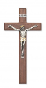 10" Walnut Cross with Two-Toned Corpus. Packaged in a deluxe gift box. Ideal wedding or house warming present