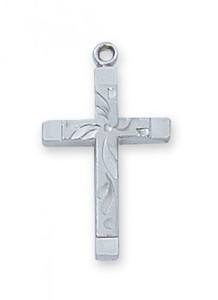 Sterling Silver Cross. 18" Rhodium Plated Chain. 3/4" in Length. Deluxe Gift Box Included