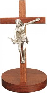 Gift of the Spirit with 5.75" Pewter Corpus on a Walnut Cross. Base 5" Diameter ~ 8" or 11" Height