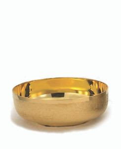 Open Ciborium Bowl is available in Silver, Gold- Line or 24K gold plate with Straw Textured Finish. Bowl is 6 1/8" Diameter. Ht. 2 1/8". Holds 300 host based on 1 3/8" host. 