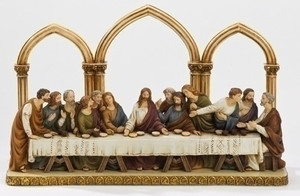 Florentine Style Last Supper Figure for Tabletop. Resin/Stone Mix. Dimensions: 7.28"H x 3.74"D x 12.1"W