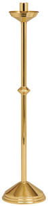 Paschal Candle Holder. Highly polished and clear lacquered. Dimensions: 44" height, 10-1/2" base, 1 15/16" socket.