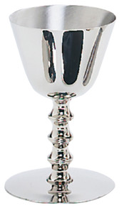 Stainless Steel Chalice with  Trinity node. 5 3/4" height, 3 3/4" diameter cup, 8 ounce capacity. Satin Finish on inside of cup. Can be high polish finish for additional cost