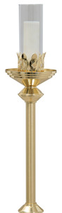 Torch only. Solid brass, two-tone finish. 3˝ x 8˝ glass cylinder. Overall height 48˝. Oil candle not included; will furnish any standard size candle socket.   Base (K437-B) sold separately. Extra Glass Cylinder (K437-G) also available
