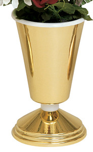 Vase with Aluminum Liner. 8-3⁄4˝H., 5˝ base. Polished brass, Satin Brass or Satin Bronze. Metal nodes can be substituted for nylon at no extra charge.