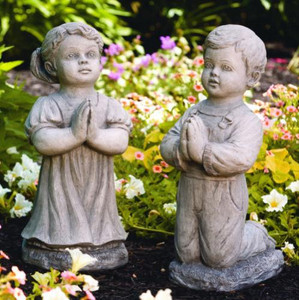 From the Devotional Collection "Peaceful" Praying Boy or Girl Garden Statues.  The Peaceful Praying Boy and Girl Cement statues come in  a natural or detailed stain finish.

Details:  

Peaceful Girl ~ H: 20",  BW: 8.75" BL: 12", Wt: 42 lbs. 

Peaceful Boy ~ H: 21", W: 7",  BL: 11", Wt: 40 lbs.

Handcrafted and made to order...Allow 4-6 weeks for delivery. Made in the USA! 