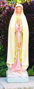 1160/18  Our Lady of Fatima Cement Statue ~Detailed Stain or Natural Cement Finish
Dimensions: 18.25"Height,  W: 5.25", BW:5", BL4.5" Weight: 8lbs
Handcrafted and made to order please allow 4-6 weeks for delivery
